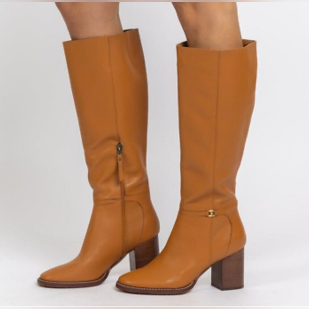 NWT Sam Edelman Elsy Caramel Leather Knee High Block Heel Boots Size 9 - Picture 4 of 10